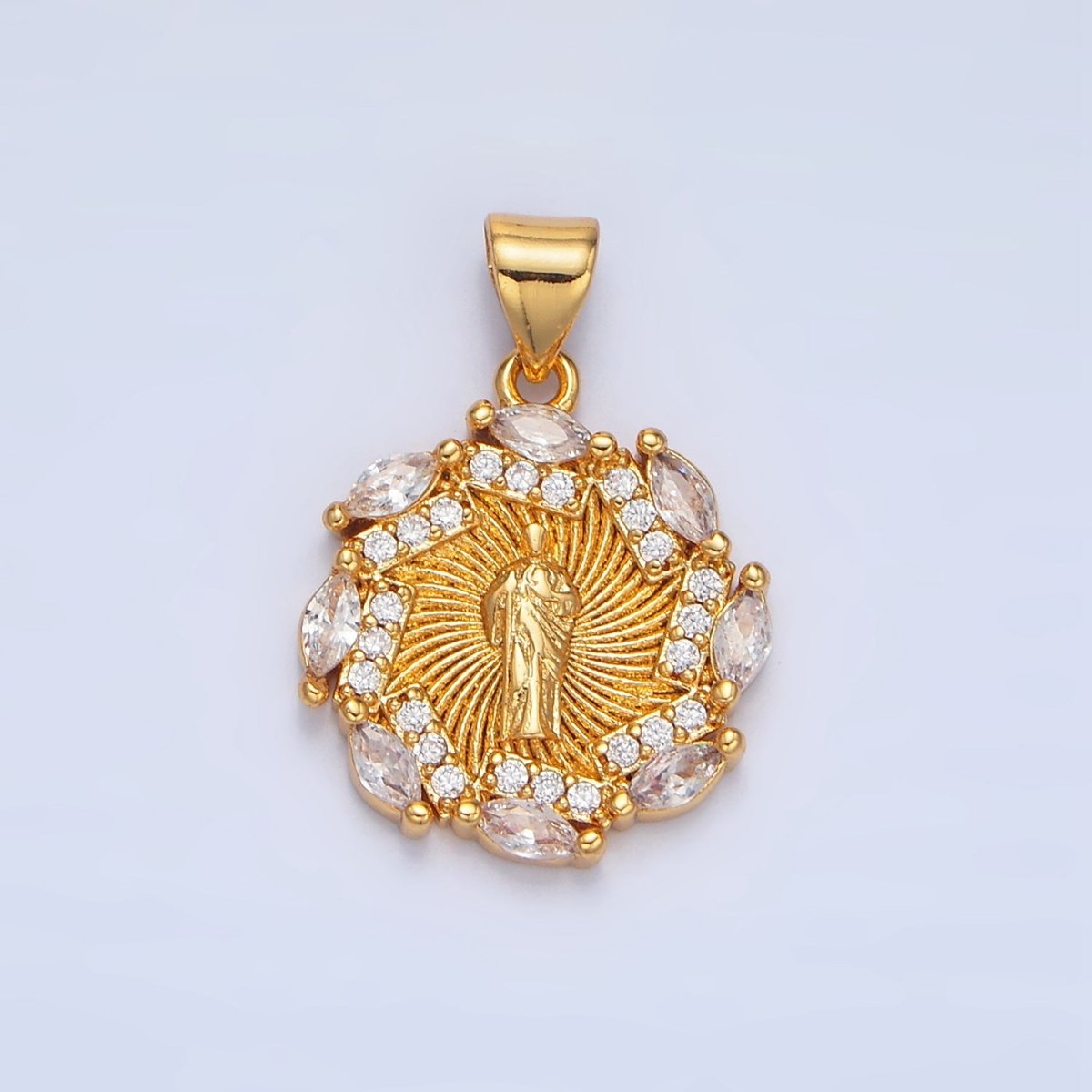 24K Gold Filled Mother Mary Sunburst Micro Paved Marquise CZ Pendant | AA899