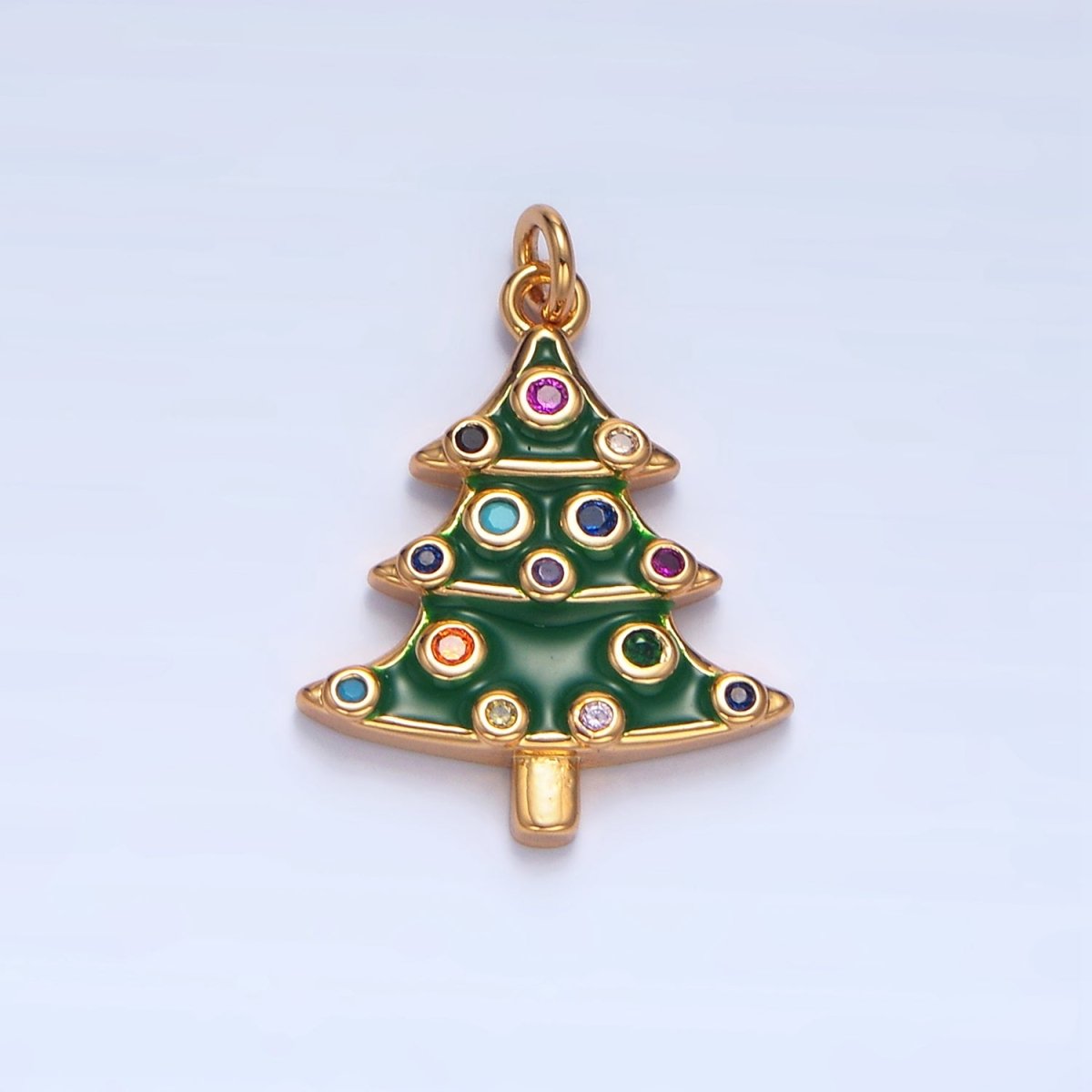 24K Gold Filled Multi Colored CZ Christmas Tree Charm | X-785