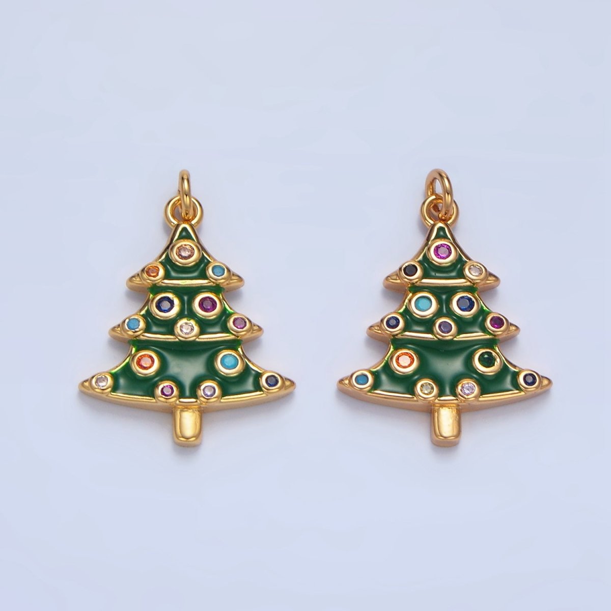 24K Gold Filled Multi Colored CZ Christmas Tree Charm | X-785