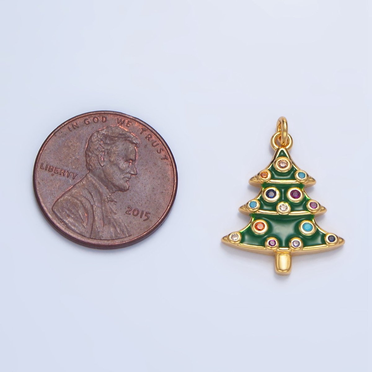 24K Gold Filled Multi Colored CZ Christmas Tree Charm | X-785
