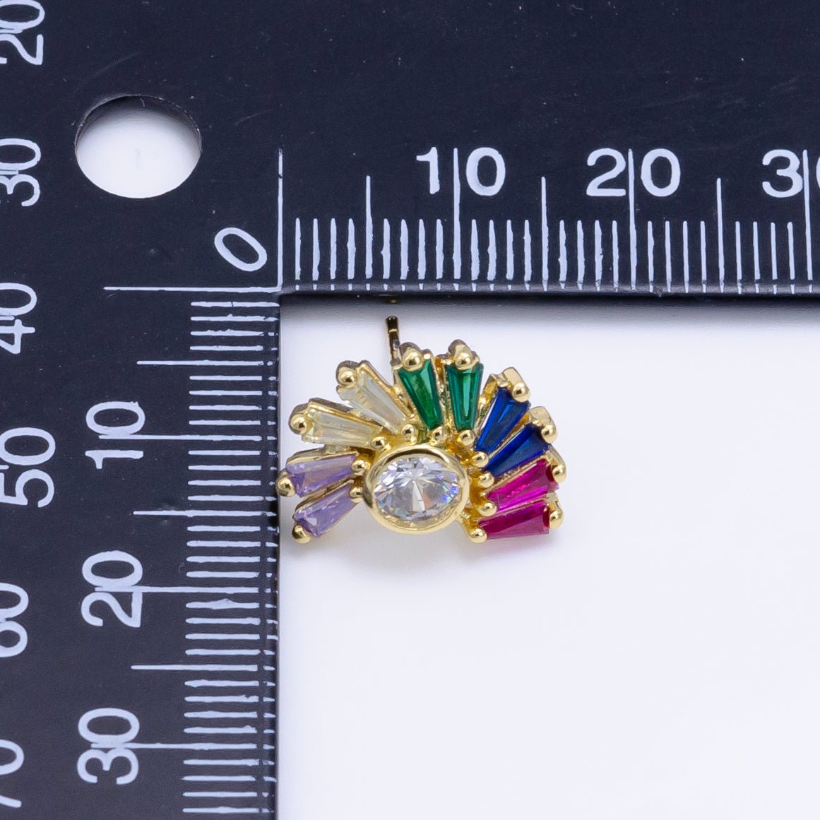 24K Gold Filled Multicolor Baguette CZ Circular Stud Earrings | AD759