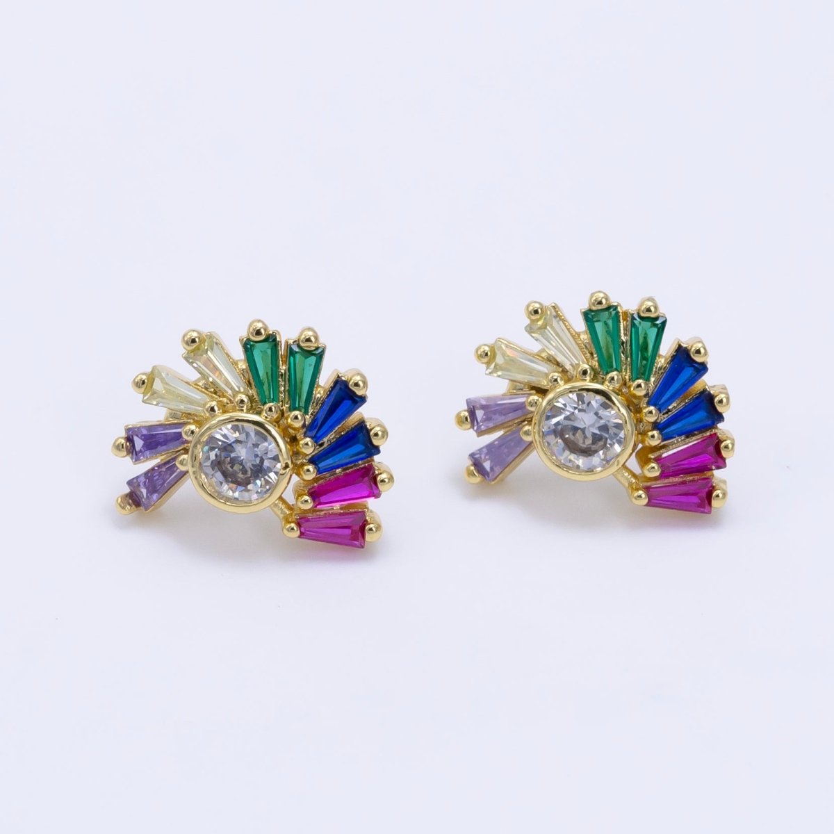 24K Gold Filled Multicolor Baguette CZ Circular Stud Earrings | AD759