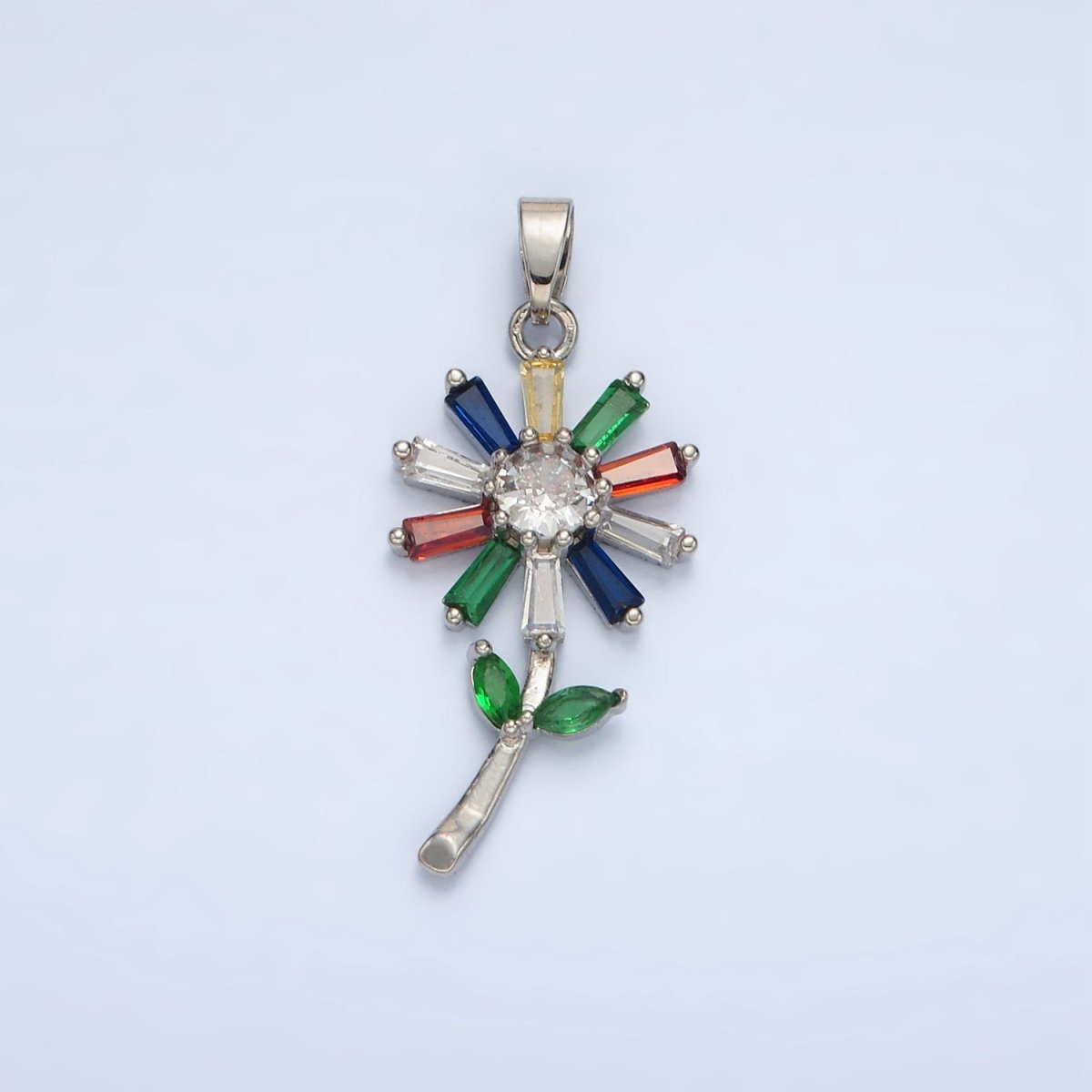 24K Gold Filled Multicolor CZ Baguette Flower Pendant in Gold & Silver | AA1385