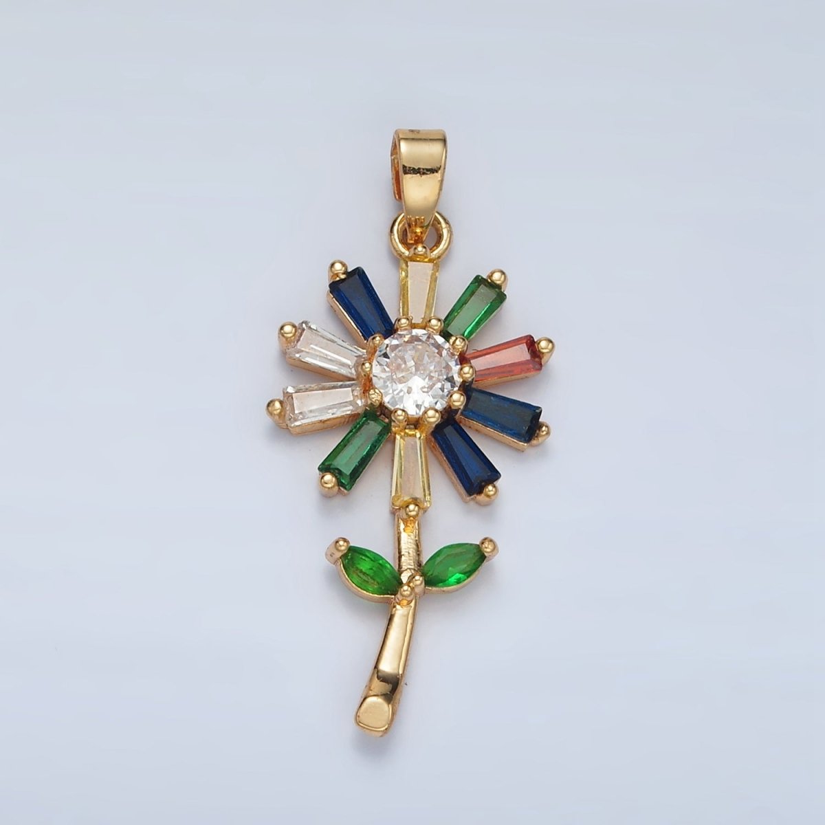 24K Gold Filled Multicolor CZ Baguette Flower Pendant in Gold & Silver | AA1385