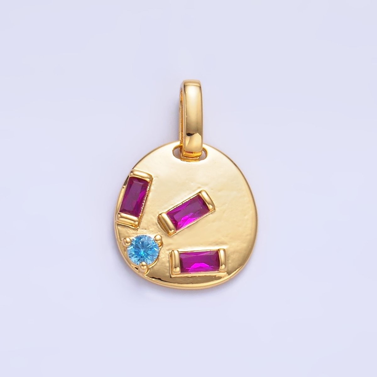 24K Gold Filled Multicolor CZ Baguette Geometric Pendant | AA1083