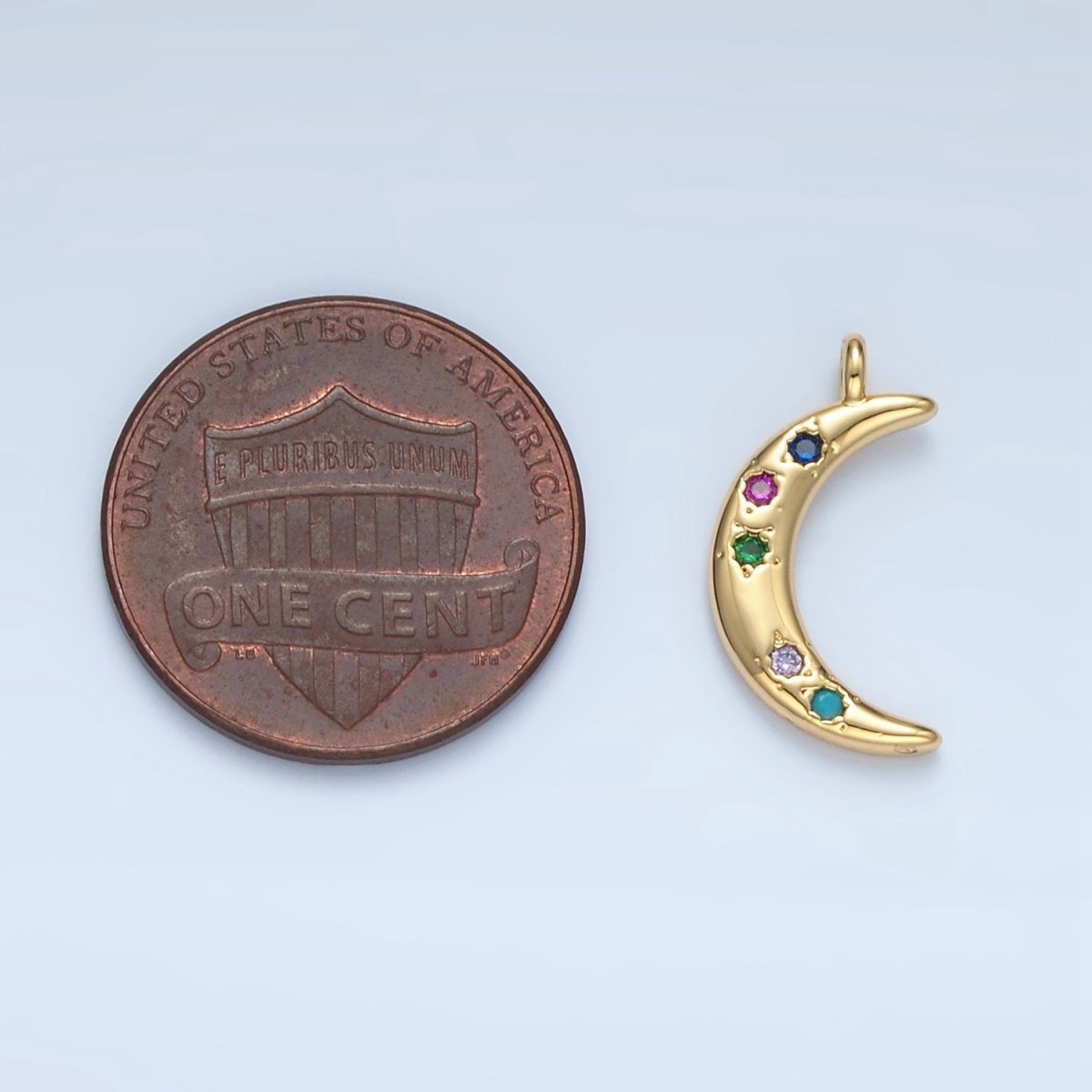 24K Gold Filled Multicolor CZ Celestial Crescent Moon Charm | E375