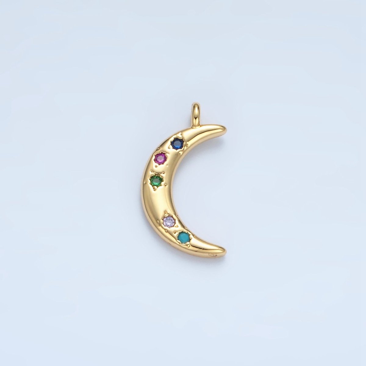 24K Gold Filled Multicolor CZ Celestial Crescent Moon Charm | E375