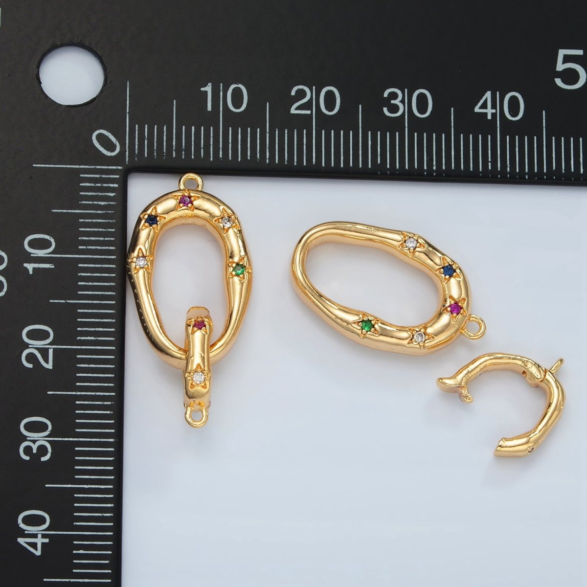 24K Gold Filled Multicolor CZ Celestial Star Snap Latch Findings Set | L072