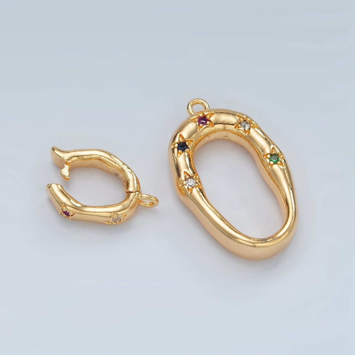 24K Gold Filled Multicolor CZ Celestial Star Snap Latch Findings Set | L072