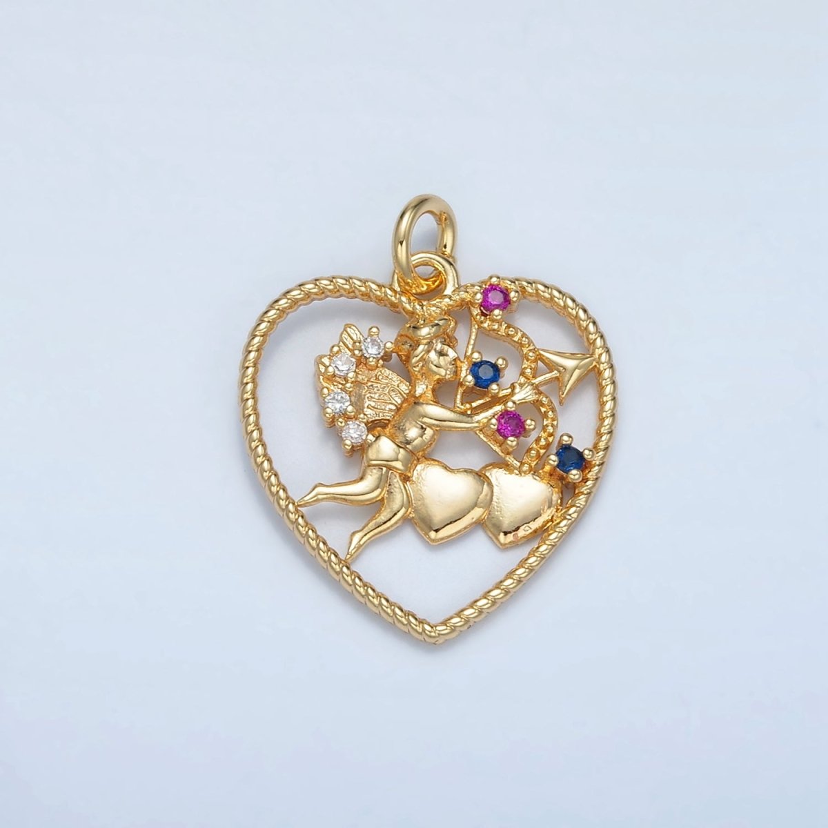 24K Gold Filled Multicolor CZ Cupid Arrow Archery Open Heart Charm | E132