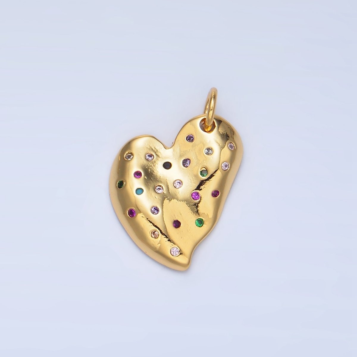24K Gold Filled Multicolor CZ Dotted Abstract Heart Charm | X609