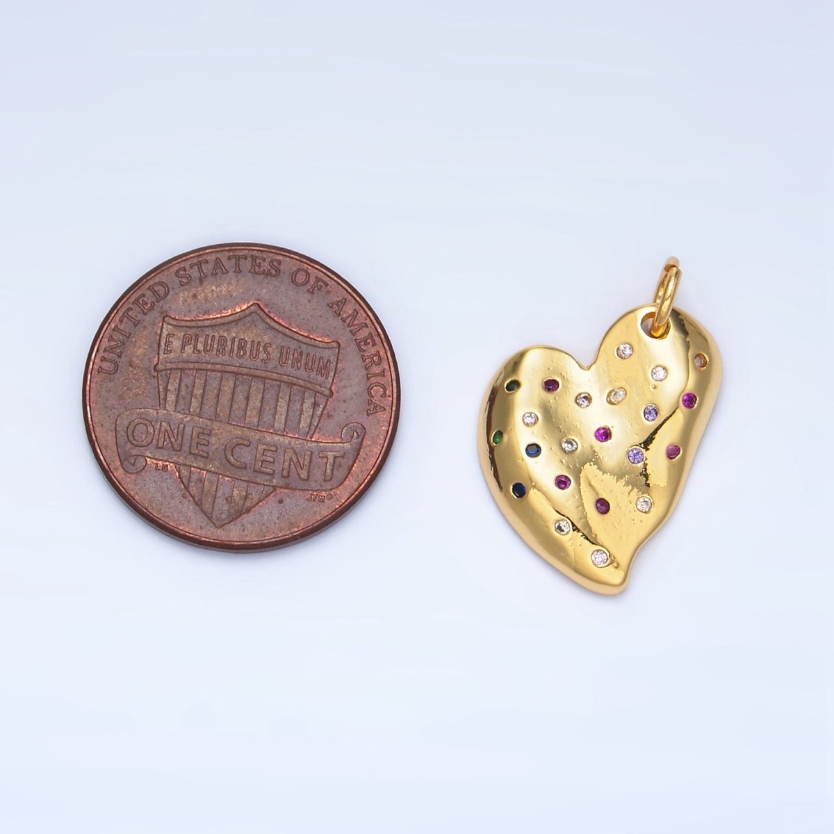 24K Gold Filled Multicolor CZ Dotted Abstract Heart Charm | X609