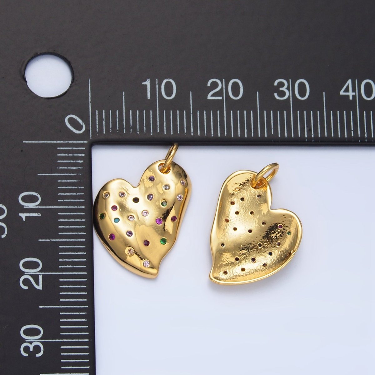 24K Gold Filled Multicolor CZ Dotted Abstract Heart Charm | X609