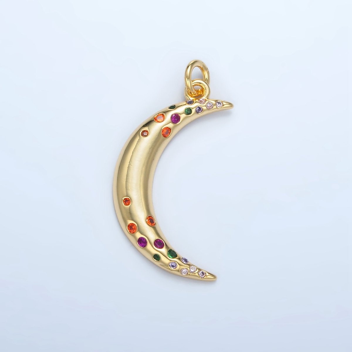 24K Gold Filled Multicolor CZ Dotted Celestial Crescent Moon Charm | E100