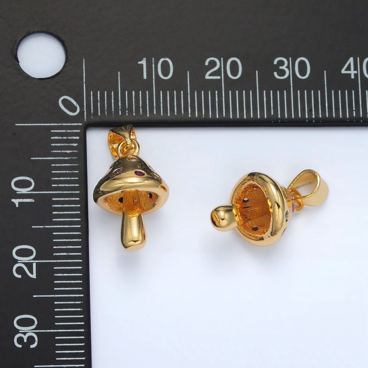24K Gold Filled Multicolor CZ Dotted Mushroom Pendant | AA1407