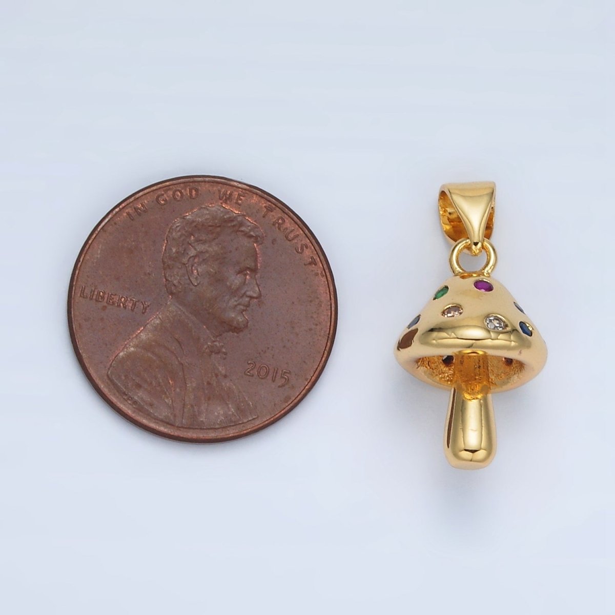 24K Gold Filled Multicolor CZ Dotted Mushroom Pendant | AA1407
