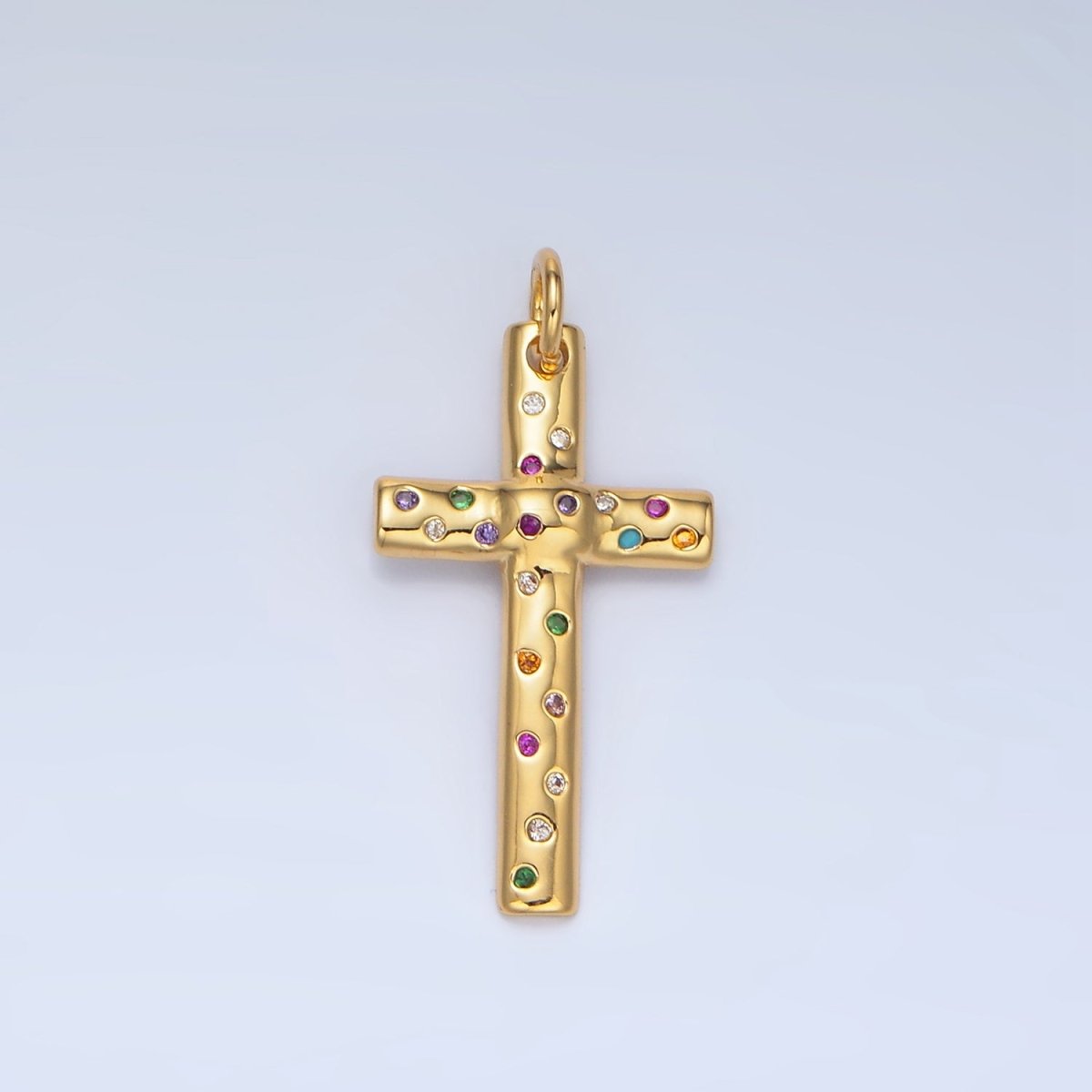24K Gold Filled Multicolor CZ Dotted Religious Cross Charm | X606