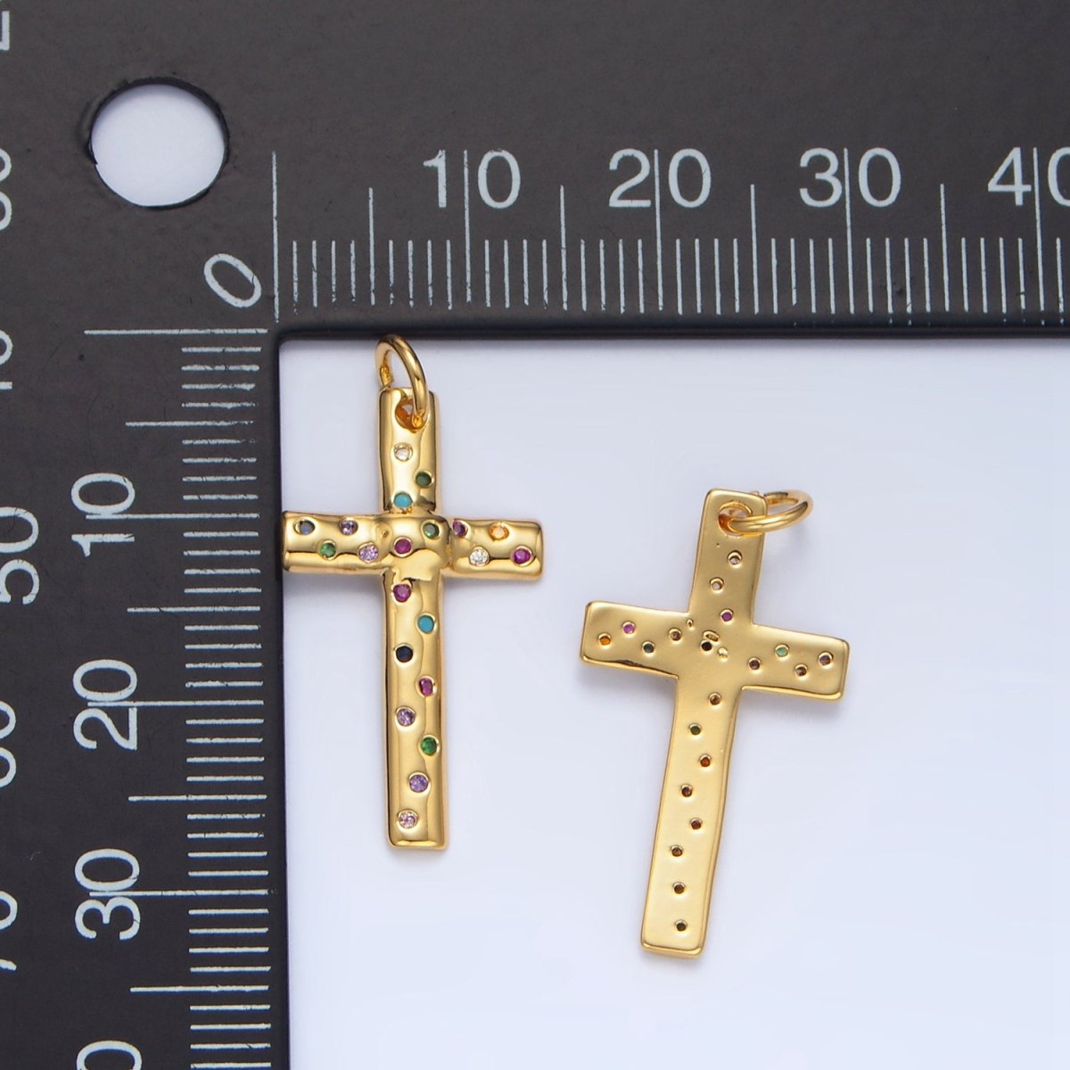 24K Gold Filled Multicolor CZ Dotted Religious Cross Charm | X606