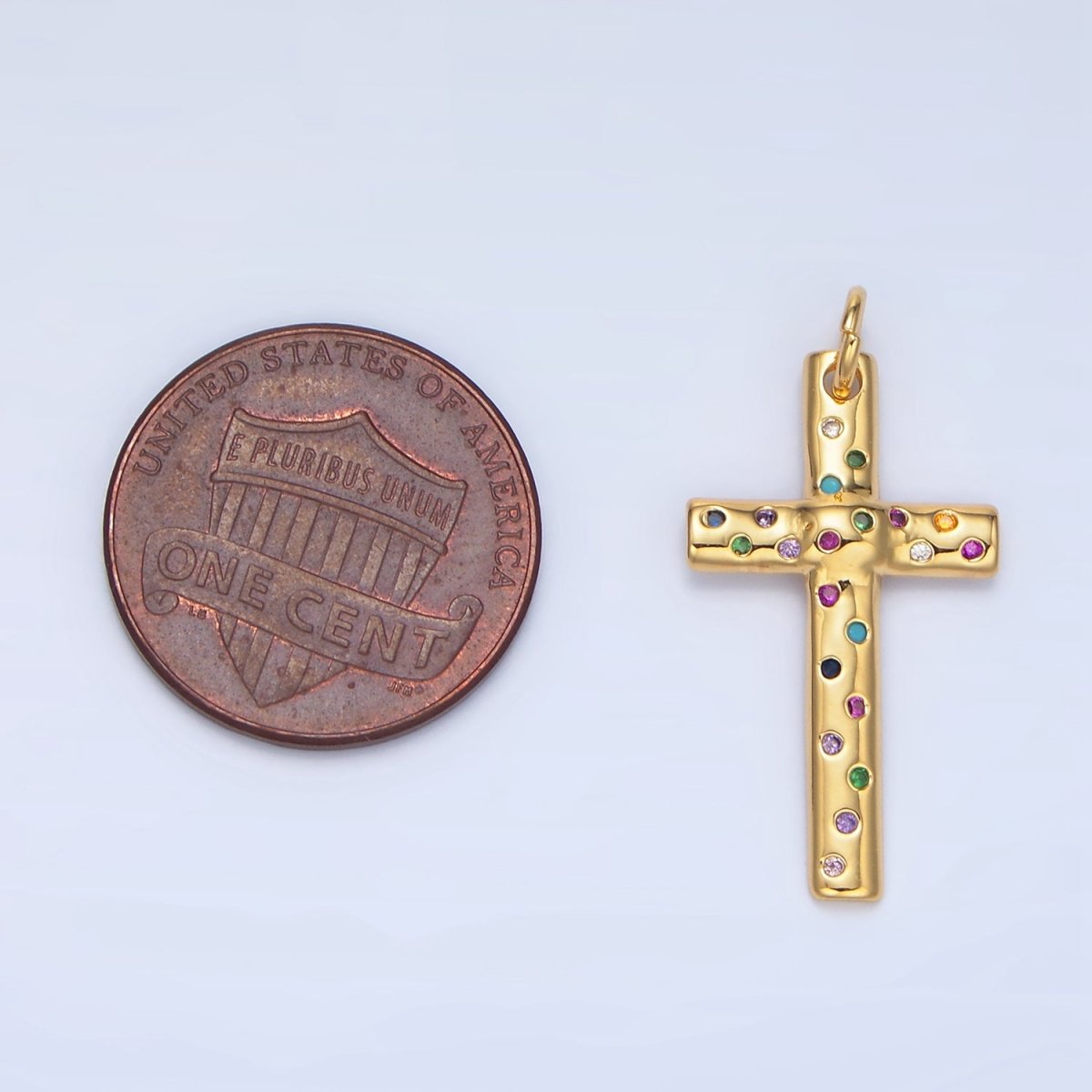 24K Gold Filled Multicolor CZ Dotted Religious Cross Charm | X606