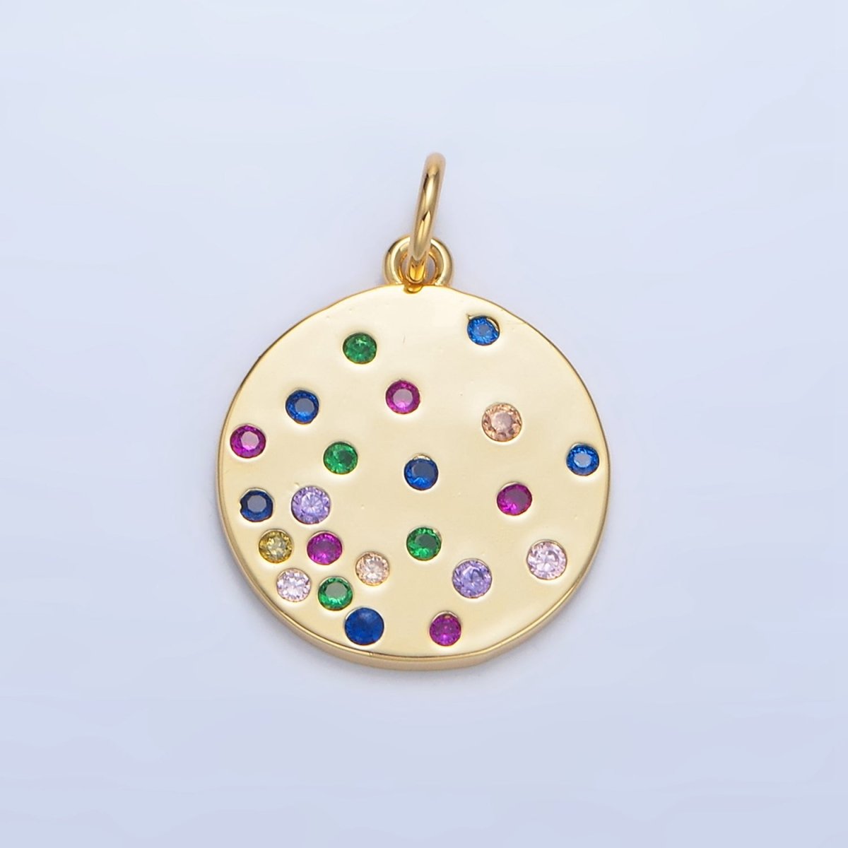 24K Gold Filled Multicolor CZ Dotted Round Charm | X841