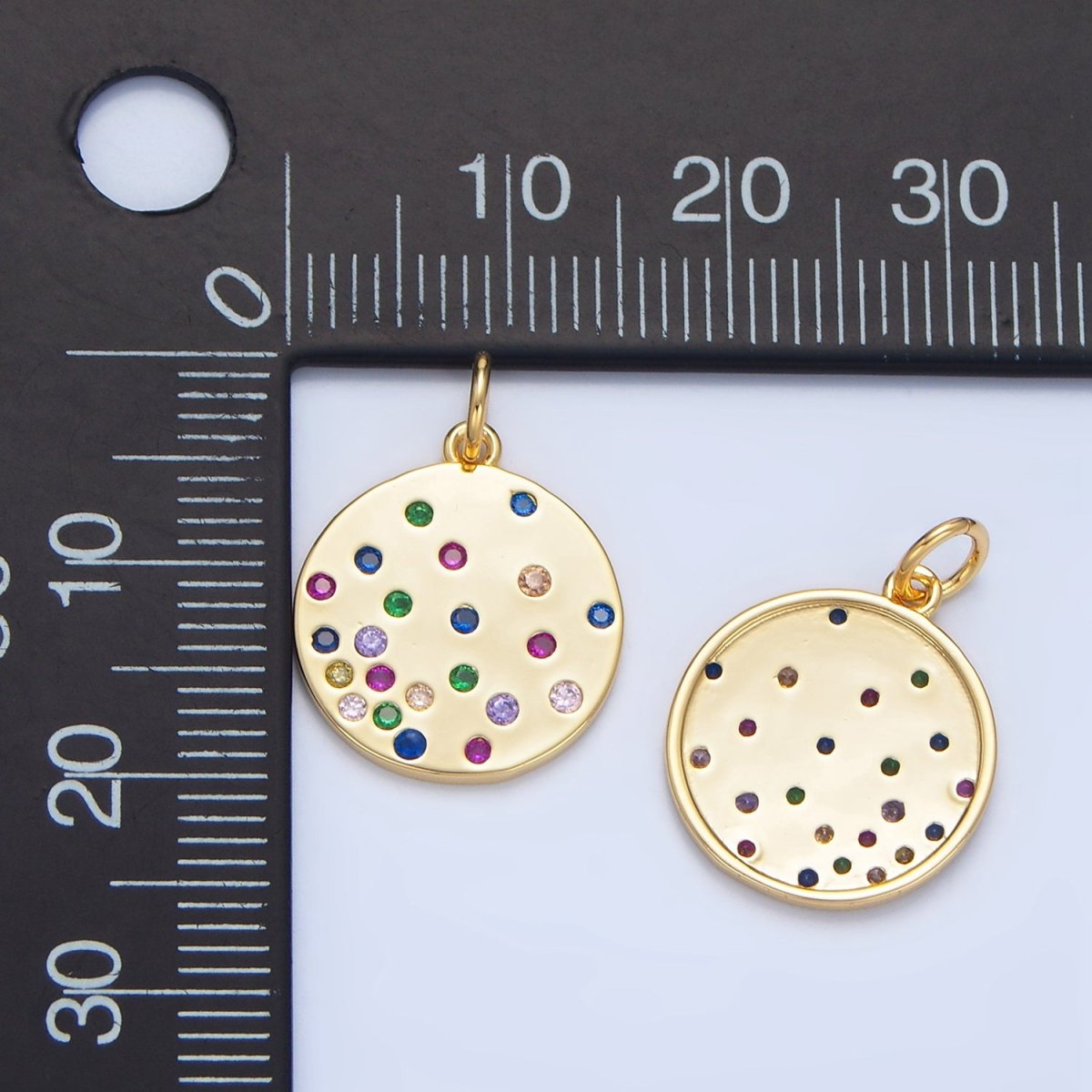 24K Gold Filled Multicolor CZ Dotted Round Charm | X841
