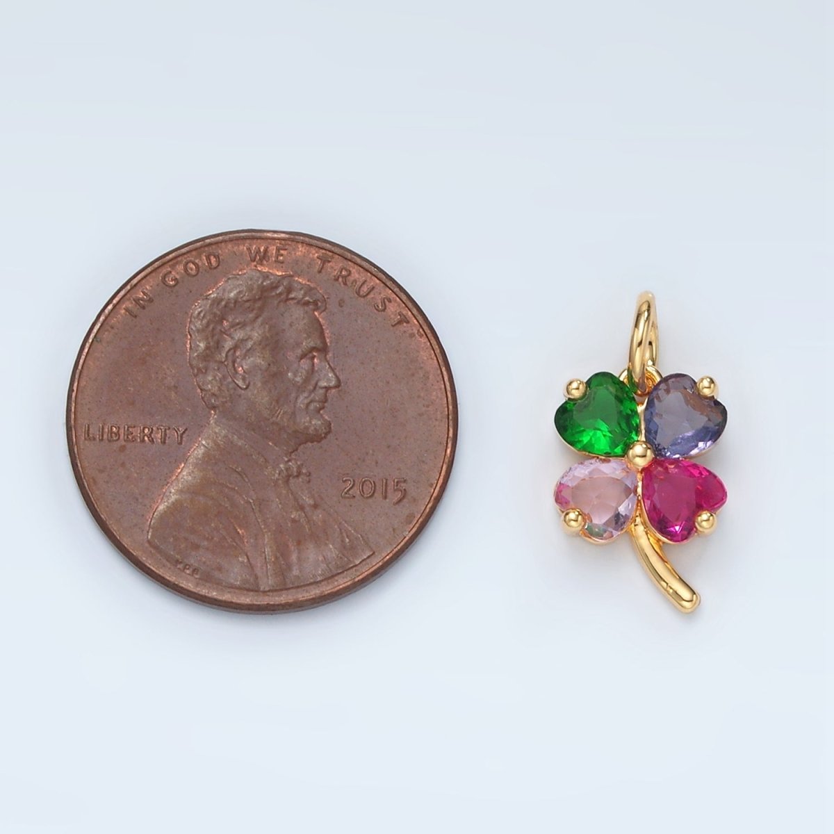 24K Gold Filled Multicolor CZ Flower Clover Charm | D715