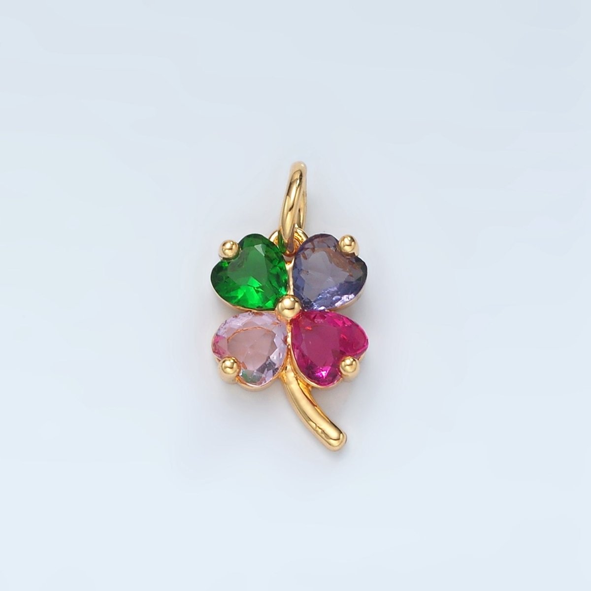 24K Gold Filled Multicolor CZ Flower Clover Charm | D715