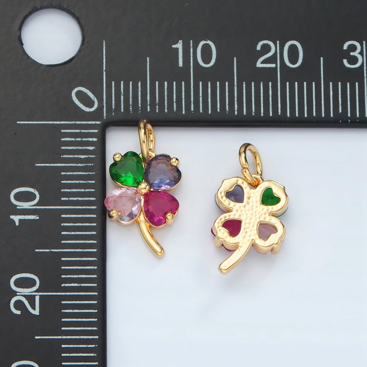 24K Gold Filled Multicolor CZ Flower Clover Charm | D715