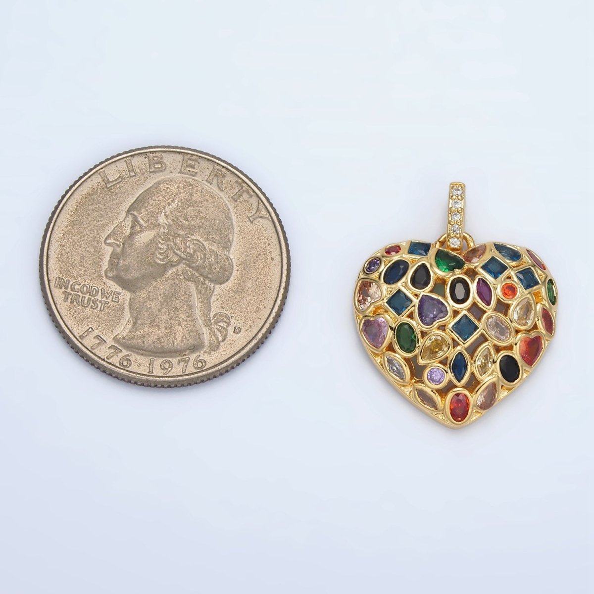 24K Gold Filled Multicolor CZ Geometric Heart Micro Paved CZ Bail Pendant | AA1366