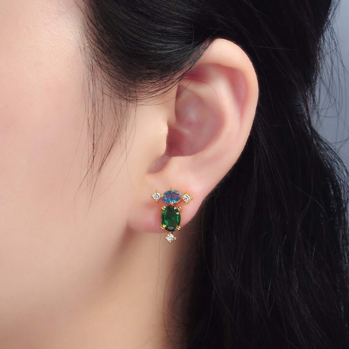 24K Gold Filled Multicolor CZ Geometric Stud Earrings | T298