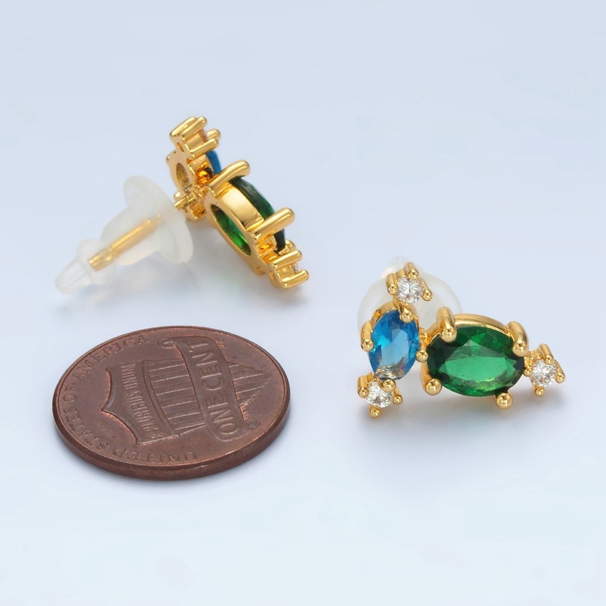 24K Gold Filled Multicolor CZ Geometric Stud Earrings | T298