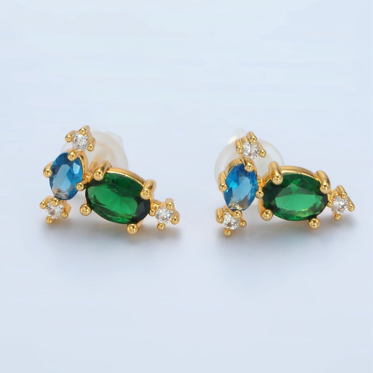 24K Gold Filled Multicolor CZ Geometric Stud Earrings | T298