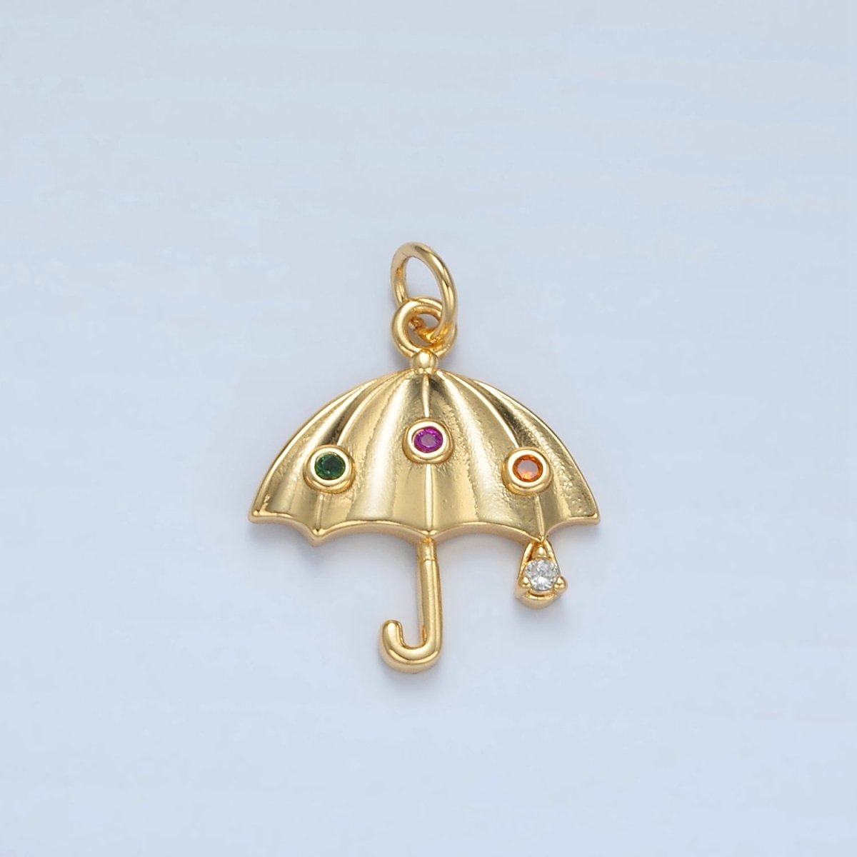24K Gold Filled Multicolor Dotted CZ Rain Umbrella Weather Charm | E062