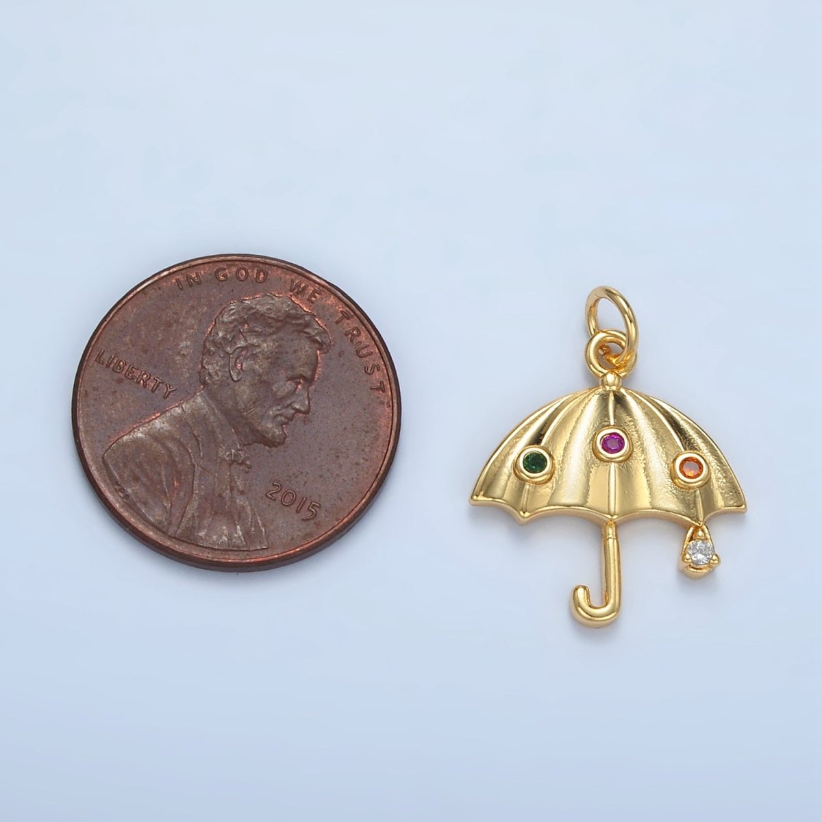 24K Gold Filled Multicolor Dotted CZ Rain Umbrella Weather Charm | E062