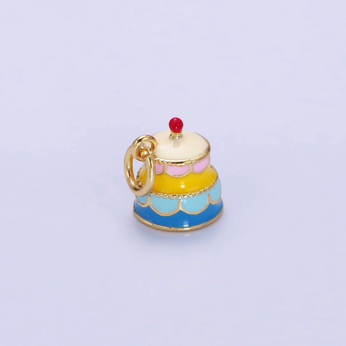 24K Gold Filled Multicolor Enamel Tier Cake Mini Charm | C684