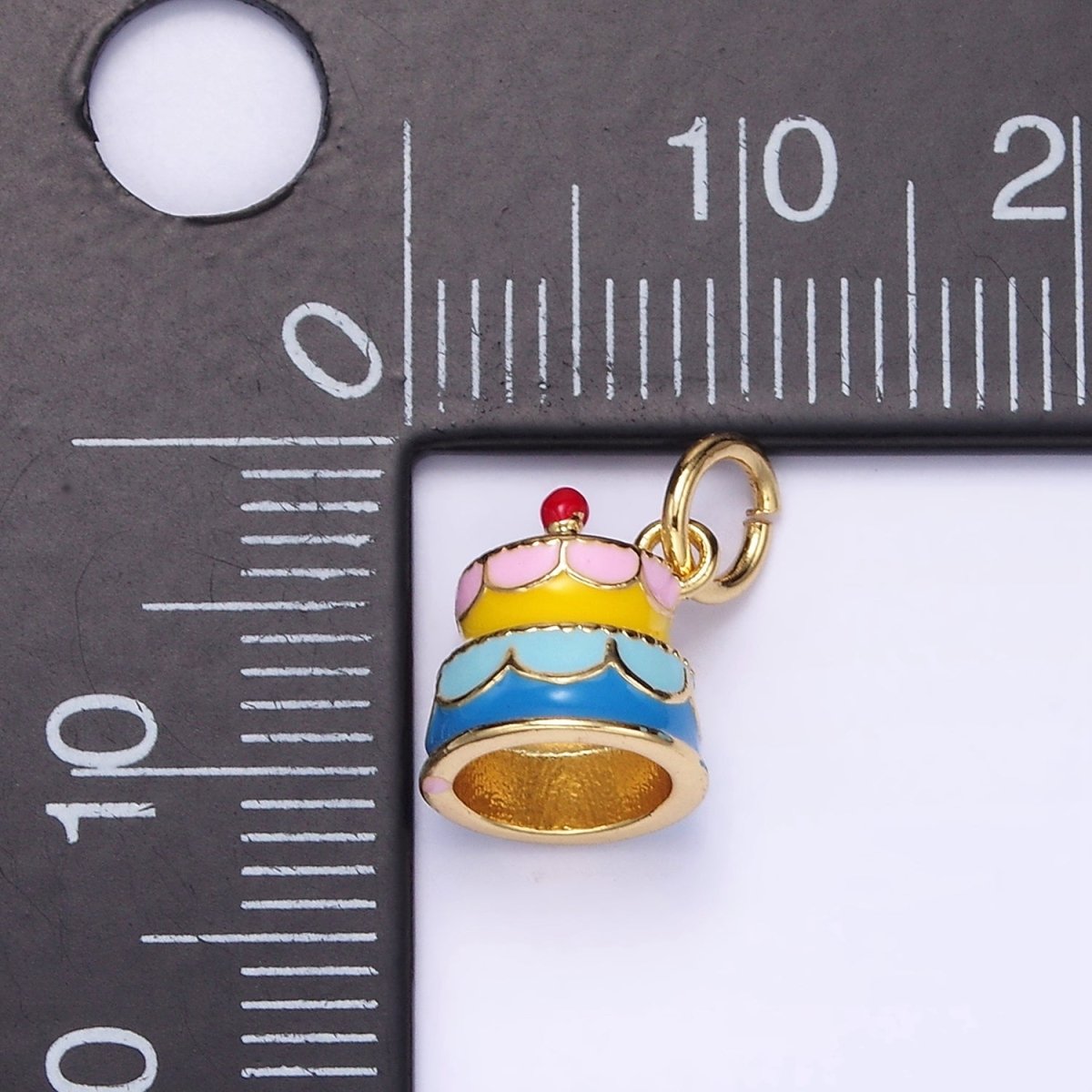 24K Gold Filled Multicolor Enamel Tier Cake Mini Charm | C684