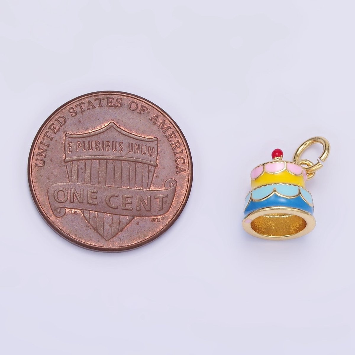 24K Gold Filled Multicolor Enamel Tier Cake Mini Charm | C684