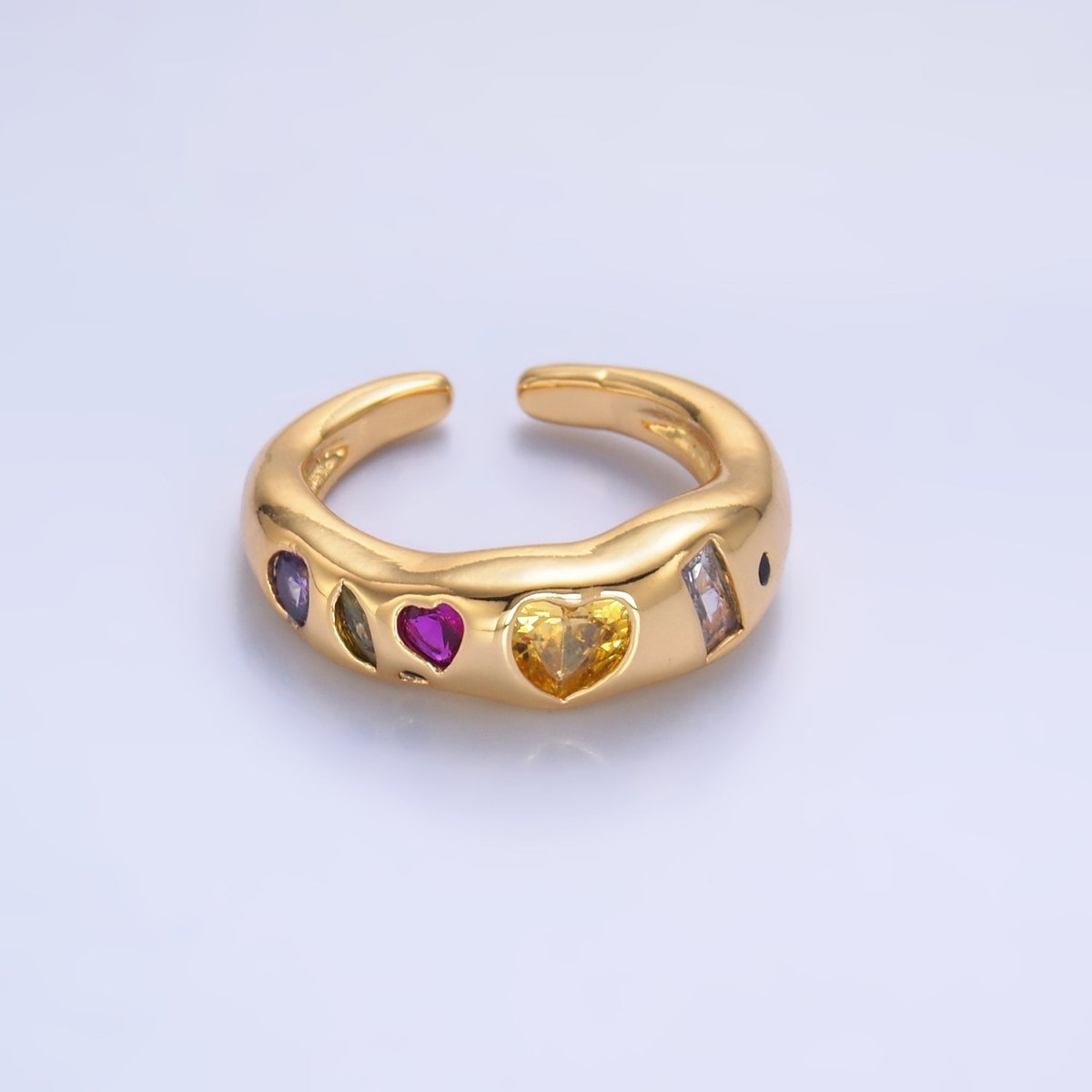 24K Gold Filled Multicolor Geometric CZ Ring in Gold & Silver | O740 O743