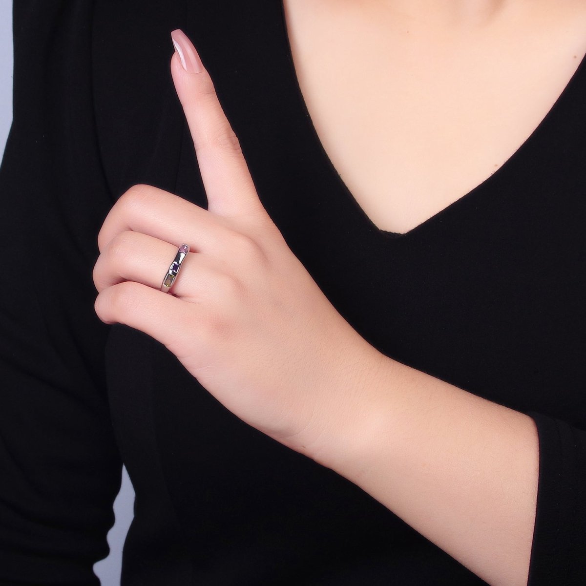 24K Gold Filled Multicolor Linear CZ Ring in Gold & Silver | O750 O742