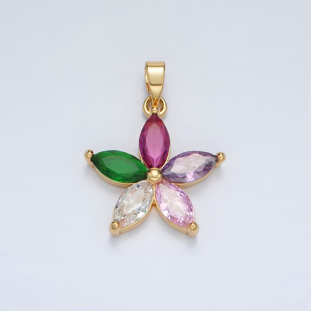 24K Gold Filled Multicolor Marquise CZ Flower Pendant in Gold & Silver | AA1386