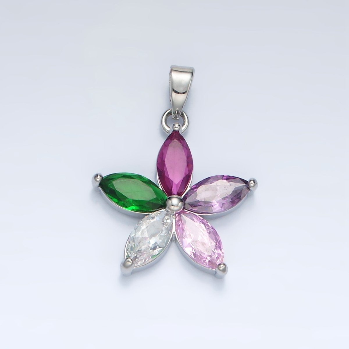 24K Gold Filled Multicolor Marquise CZ Flower Pendant in Gold & Silver | AA1386