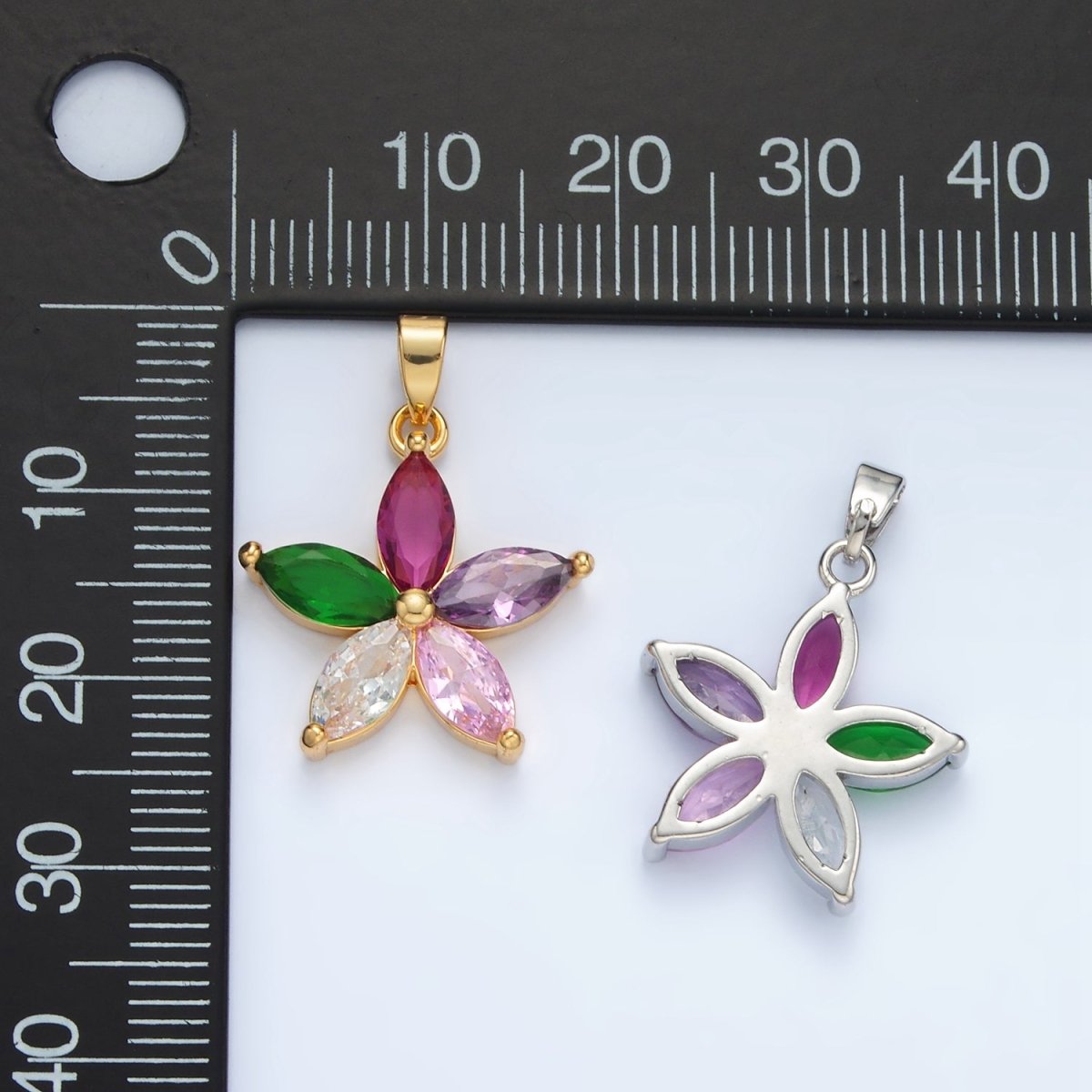 24K Gold Filled Multicolor Marquise CZ Flower Pendant in Gold & Silver | AA1386