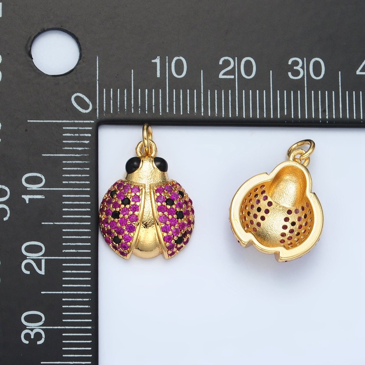 24K Gold Filled Multicolor Micro Paved Cute Ladybug Insect Animal Charm | M-895