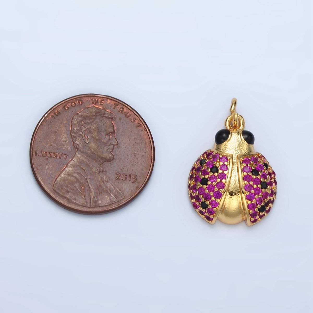 24K Gold Filled Multicolor Micro Paved Cute Ladybug Insect Animal Charm | M-895