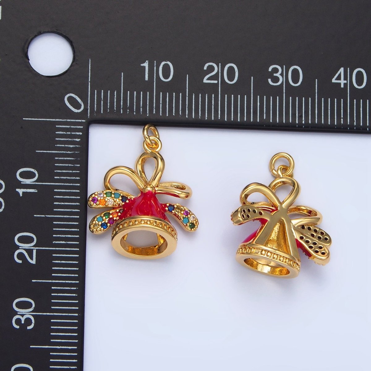 24K Gold Filled Multicolor Micro Paved CZ Christmas Hat Enamel Charm | X613