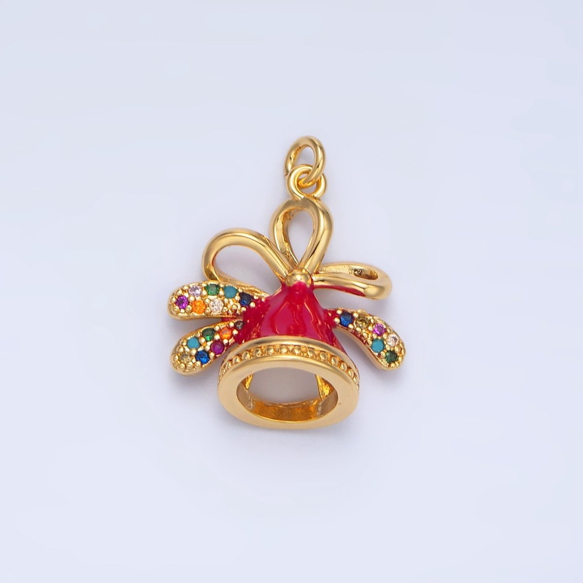 24K Gold Filled Multicolor Micro Paved CZ Christmas Hat Enamel Charm | X613