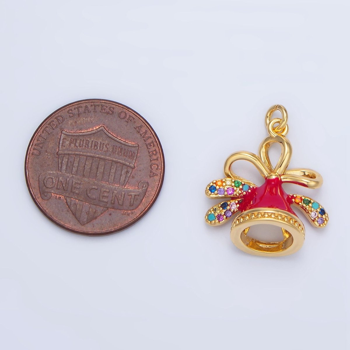 24K Gold Filled Multicolor Micro Paved CZ Christmas Hat Enamel Charm | X613
