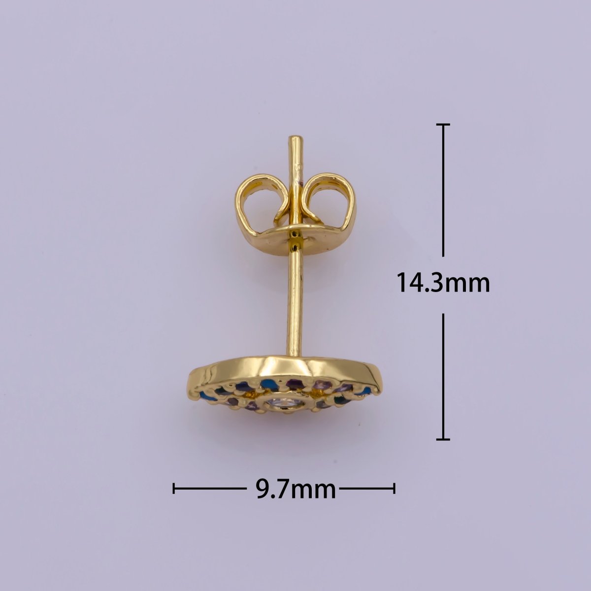 24K Gold Filled Multicolor Micro Paved CZ Evil Eye Stud Earrings | AB1184