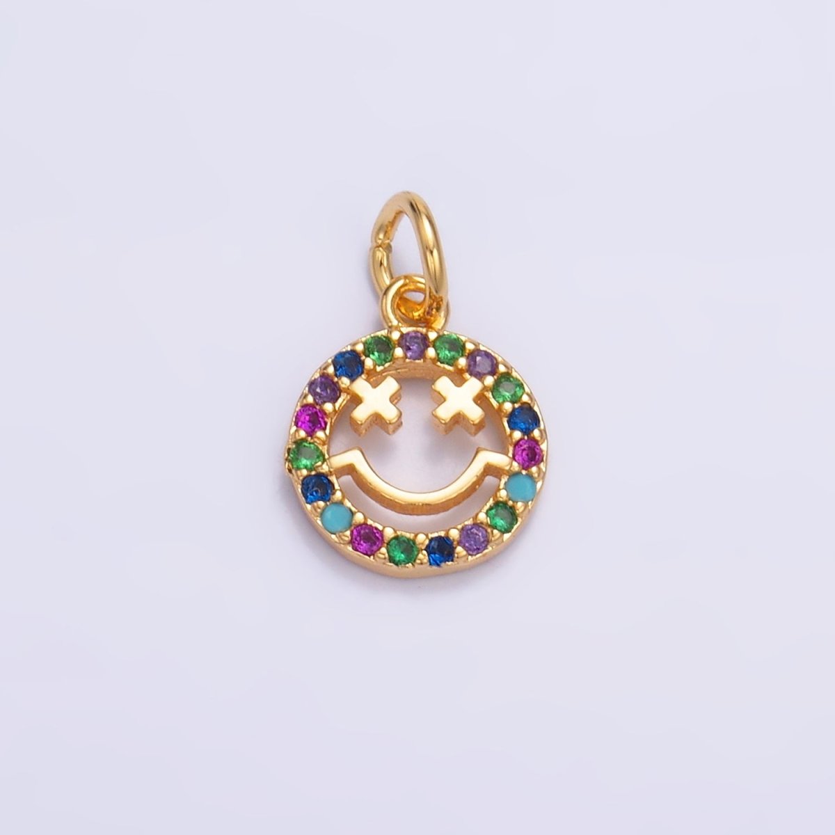 24K Gold Filled Multicolor Micro Paved CZ Smiley Face Charm in Gold & Silver | W867