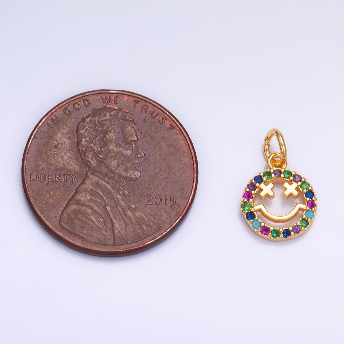 24K Gold Filled Multicolor Micro Paved CZ Smiley Face Charm in Gold & Silver | W867